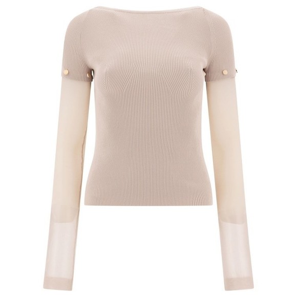 Max Mara Ribbed Cotton T-Shirt With Sheer Sleeves - NWT - Picture 1 of 4